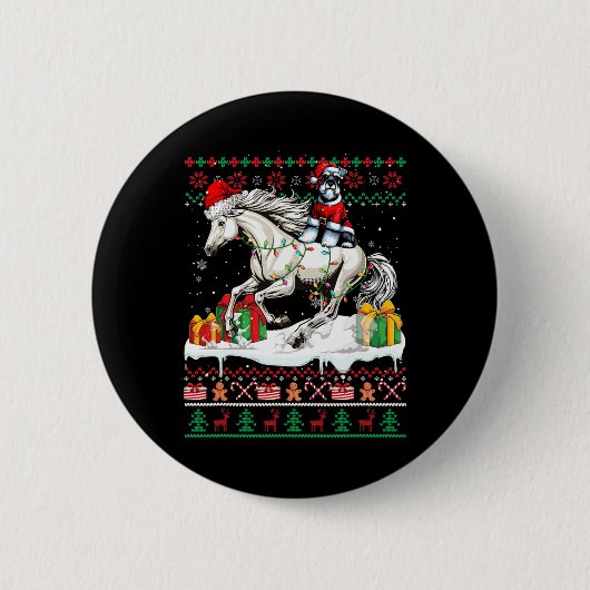 Santa Schnauzer Reiten Weihnachten Button (Vorderseite)