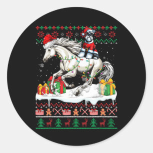 Santa Schnauzer Reiten Weihnachten Runder Aufkleber