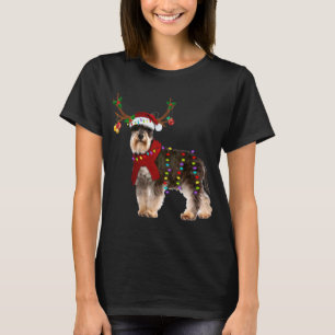 Santa Schnauzer Rentiere Light Christmas T-Shirt