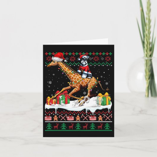 Santa Schnauzer Riding Giraffe Weihnachtskraut L Karte (Vorderseite)