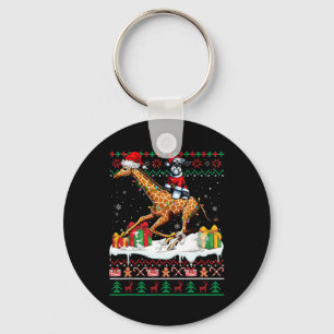 Santa Schnauzer Riding Giraffe Weihnachtskraut L Schlüsselanhänger
