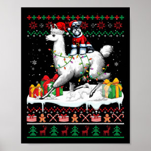 Santa Schnauzer Riding Llama Christmas Sweater Lov Poster