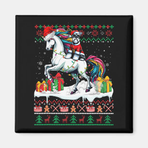 Santa Schnauzer Riding Unicorn Weihnachtskraut L Magnet