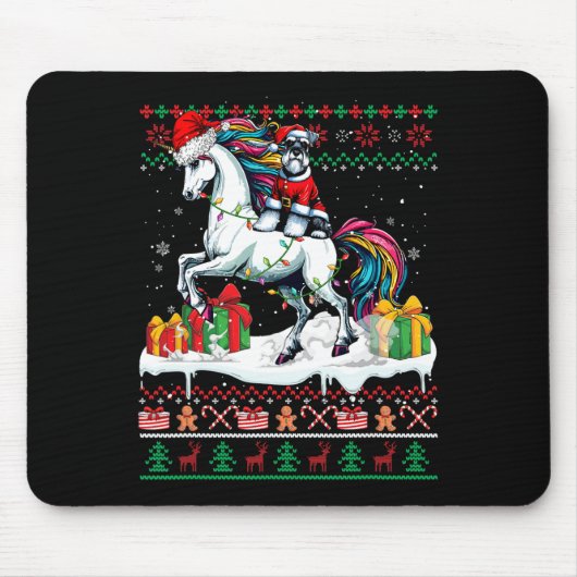Santa Schnauzer Riding Unicorn Weihnachtskraut L Mousepad (Vorne)