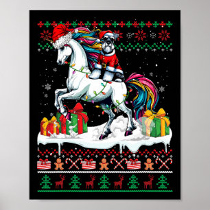 Santa Schnauzer Riding Unicorn Weihnachtskraut L Poster