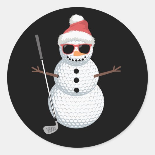 Santa Schneemann Golfball Weihnachten Golfer Gesch Runder Aufkleber (Vorderseite)