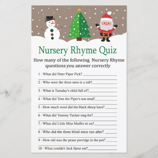 Santa, Schneemann Kinderzimmer Rhyme Quiz Kinderdu (Vorderseite)