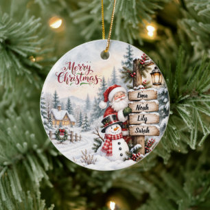 Santa & Schneemann-Wegweiser Familienfoto Weihnach Keramik Ornament