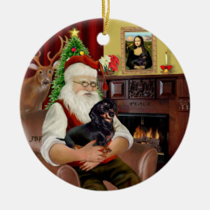 Santa-Schwarz-Tan Dachshund (glatthaarig) Keramikornament