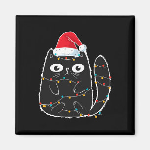 Santa Schwarze Katze Verheddert In Weihnachten Kat Magnet