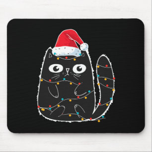 Santa Schwarze Katze Verheddert In Weihnachten Kat Mousepad