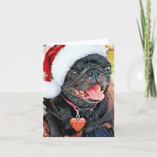 Santa Schwarzer Mops Feiertagskarte