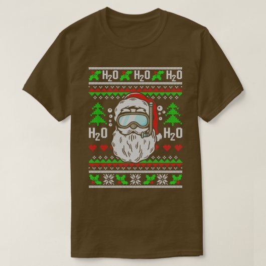 Santa Scuba Diving H2O H2O H2O Funny Ugly Christma T-Shirt (Design vorne)