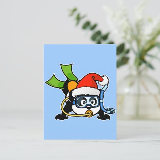 Santa Scuba Panda Feiertagspostkarte (Stehend Vorderseite)
