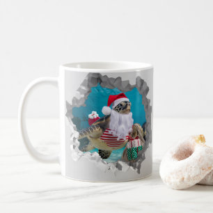 Santa Sea Turtle mit Weihnachtshutte gebrochen Mau Kaffeetasse
