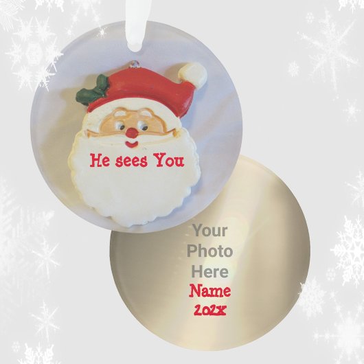 Santa Sees you Kinder Playful Foto Ornament