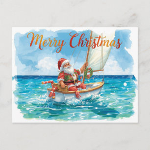 Santa Segeln – Tropisches Wasserfarben-Weihnachten Feiertagspostkarte