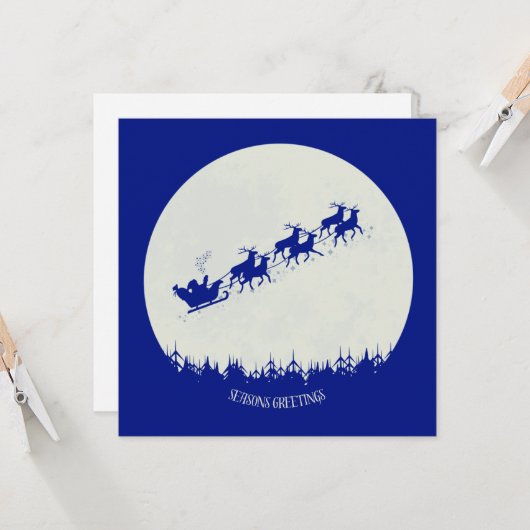 Santa & sein Rentier Flache Weihnachtskarte Karte (Vorderseite/Rückseite Beispiel)