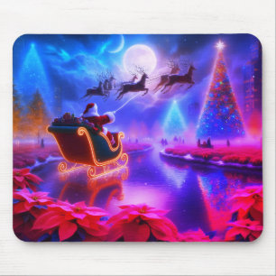 Santa + sein Schlitten starten in der Weihnachtsna Mousepad