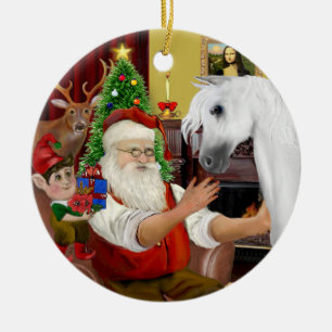 Santa & sein weißes arabisches Pferd Keramik Ornament