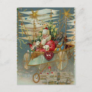 Santa & seine erstaunliche fliegende Maschine Post Feiertagspostkarte
