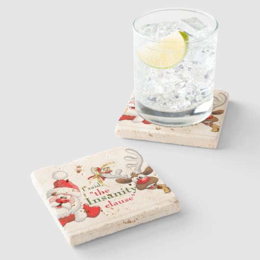 Santa & Seinem Rentier "the Insanity-Klausel" Steinuntersetzer (Seitenansicht)