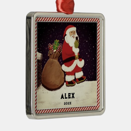 Santa Selfie Silbernes Ornament (Rechts)