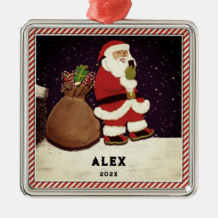 Santa Selfie Silbernes Ornament
