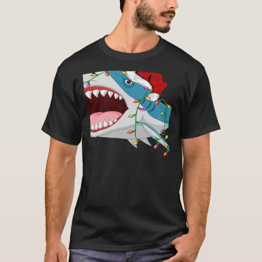 Santa Shark Christmas Lights Shark Xmas T-Shirt (Vorderseite)