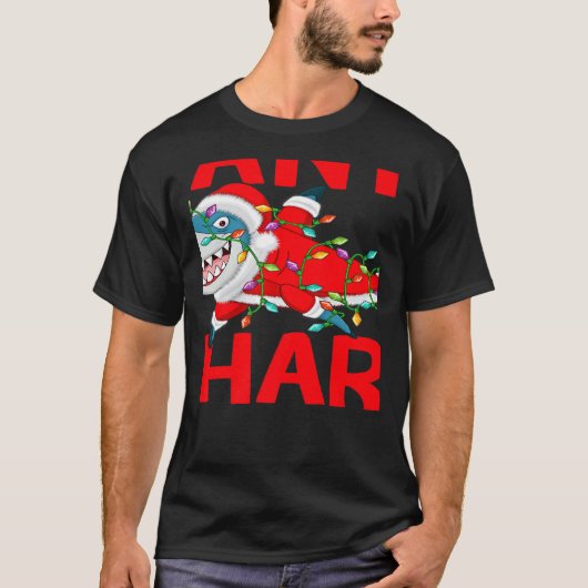Santa Shark Christmas Lights Sharkmas   T-Shirt (Vorderseite)