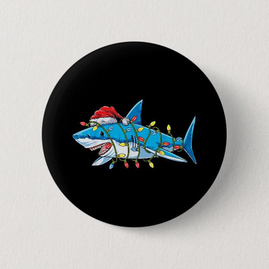Santa Shark Christmas Lights Sharkmas Tree Xmas Bo Button (Vorderseite)