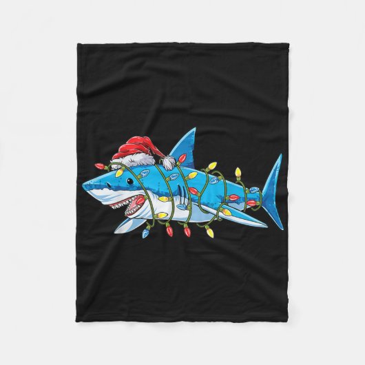 Santa Shark Christmas Lights Sharkmas Tree Xmas Bo Fleecedecke (Vorderseite)