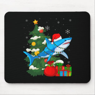 Santa Shark Christmas Lights Sharkmas Tree Xmas Bo Mousepad
