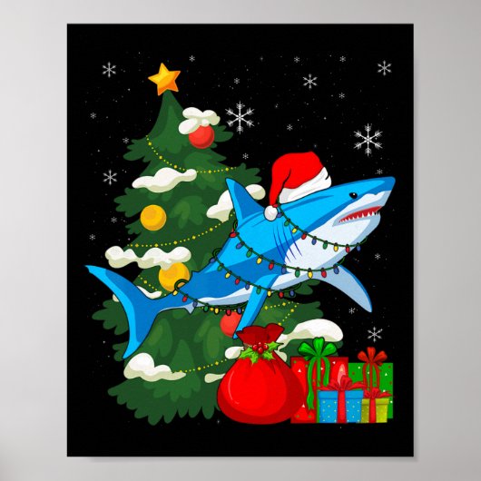 Santa Shark Christmas Lights Sharkmas Tree Xmas Bo Poster (Vorne)