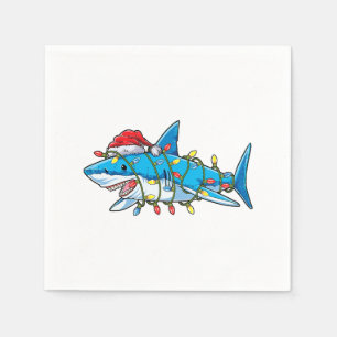 Santa Shark Christmas Lights Sharkmas Tree Xmas Bo Serviette