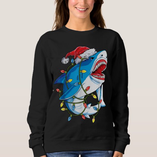 Santa Shark Christmas Lights Sharkmas Tree Xmas Bo Sweatshirt (Vorderseite)