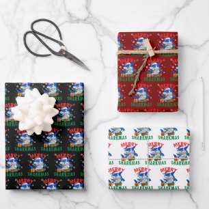 Santa Shark Gift Wrap Merry Sharkmas Wrap Geschenkpapier Set