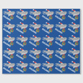 Santa Shark mit Namensschild Geschenkpapier (Flach)