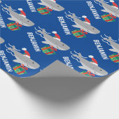 Santa Shark mit Namensschild Geschenkpapier (Ecke)