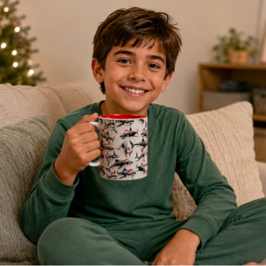 Santa Shark-Muster Zweifarbige Tasse