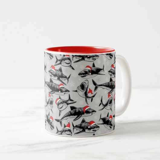 Santa Shark-Muster Zweifarbige Tasse (VorderseiteRechts)
