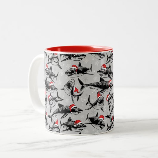 Santa Shark-Muster Zweifarbige Tasse (Vorderseite Links)