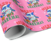 Santa Shark Pink Gift Wrap | Merry Sharkmas Wrap Geschenkpapier (Rolleneckpunkt)