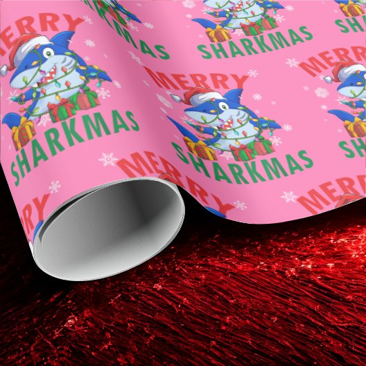 Santa Shark Pink Gift Wrap | Merry Sharkmas Wrap Geschenkpapier