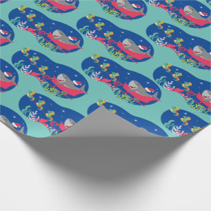 Santa Shark Riding Schlittenpapier Geschenkpapier