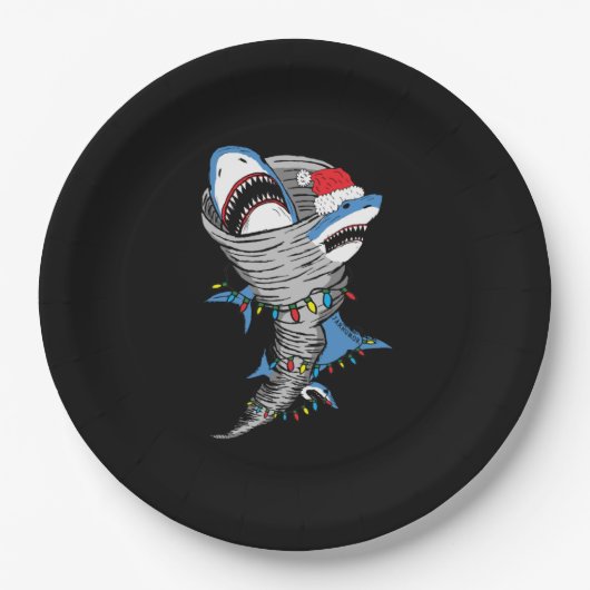 Santa Shark Tornado Frohe Weihnachten Pappteller (Vorderseite)
