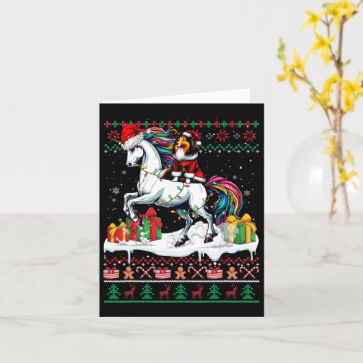 Santa Sheltie Riding Unicorn Weihnachten Karte (Gelbe Blume)