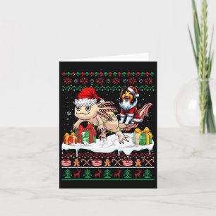 Santa Shetland Sheepdog Riding Axolotl Christmas S Karte