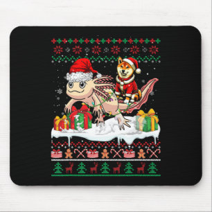 Santa Shiba Inu Riding Axolotl Christmas Sweater L Mousepad