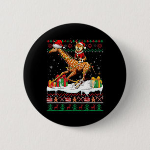 Santa Shiba Inu Riding Giraffe Weihnachtssüßer L Button